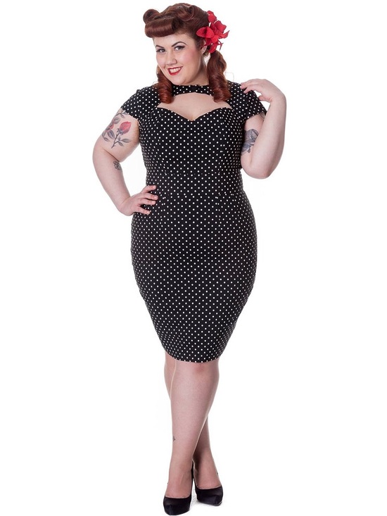 Hell Bunny Dresses & Skirts - Hell Bunny Polka Dot Mod Sheath Dress Pinup Retro Black Vintage Stretch